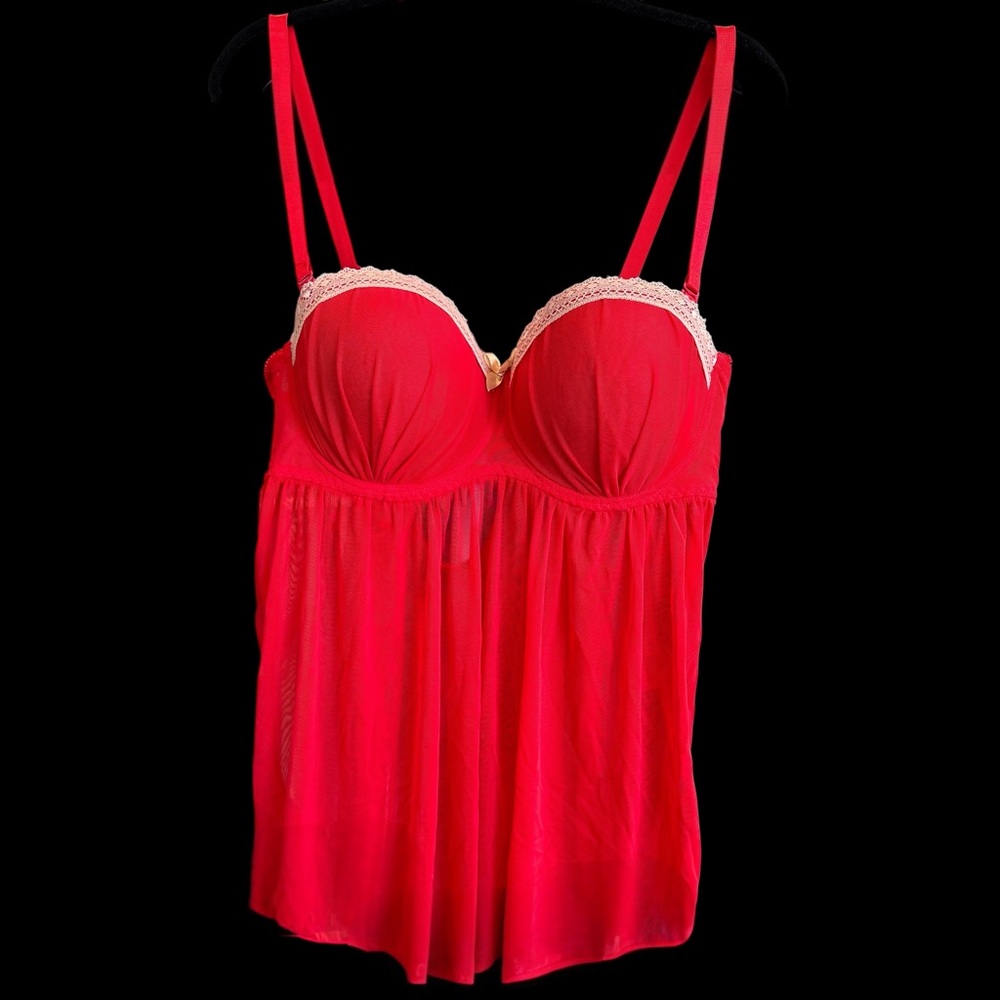 Vintage Bustier Camisole Red Push Up Bra Lace Babydoll Fairy Coquette Y2K 3X 286